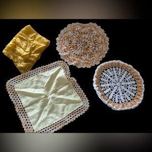 Handcrafted Crochet Doily/Handkerchief Set - 4 pieces vintage